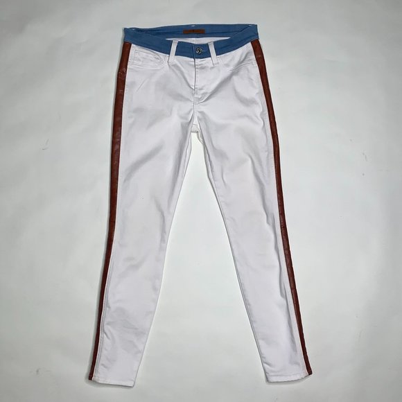 7 of all Mankind white skinny jeans with leather - Picture 1 of 6